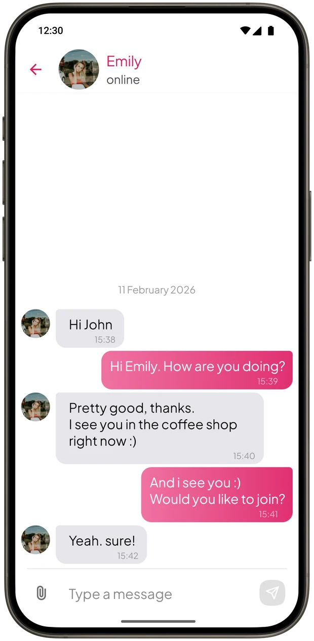 An example conversation in Beside after both people have liked each other