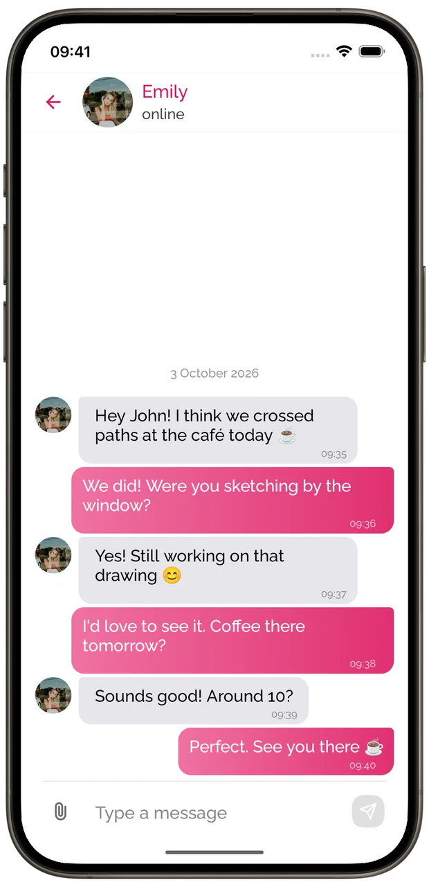 An example conversation in Beside after both people have liked each other