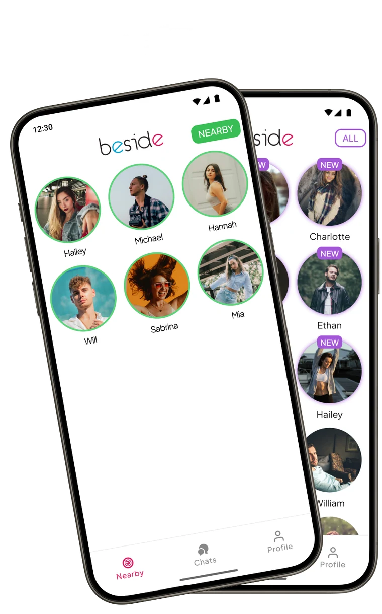 Two Beside screens showing encounter history and people nearby now