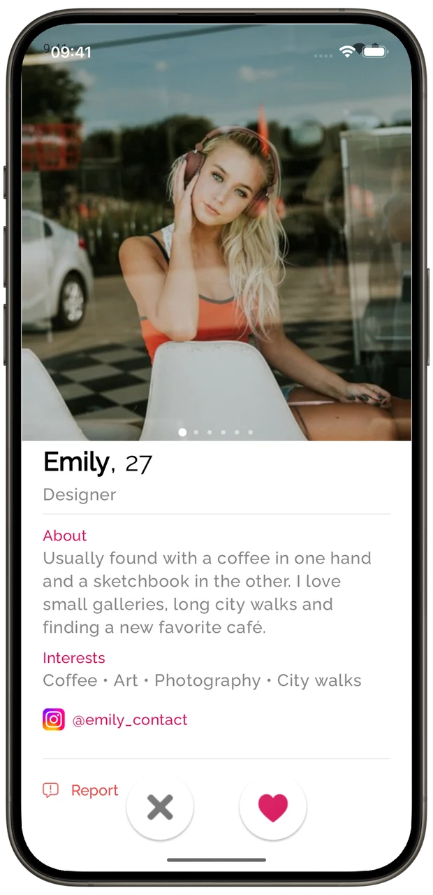 A Beside profile showing a photo, a personal introduction, and interests